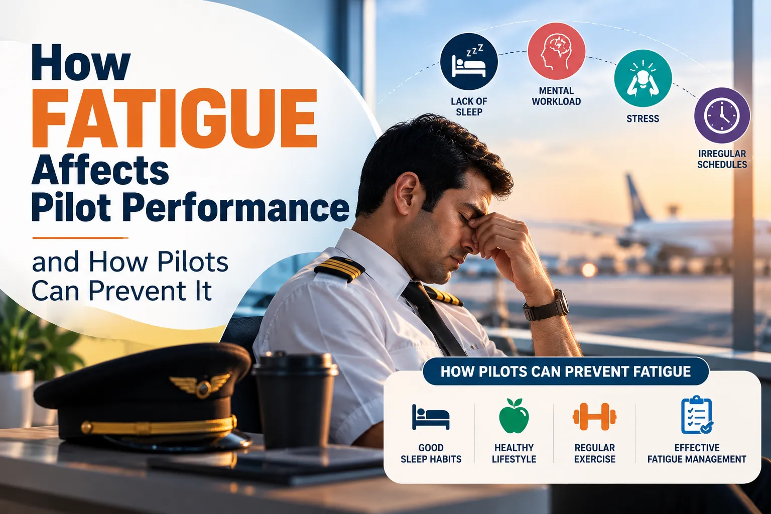 Pilot fatigue affecting performance with tips for preventing fatigue in aviation.